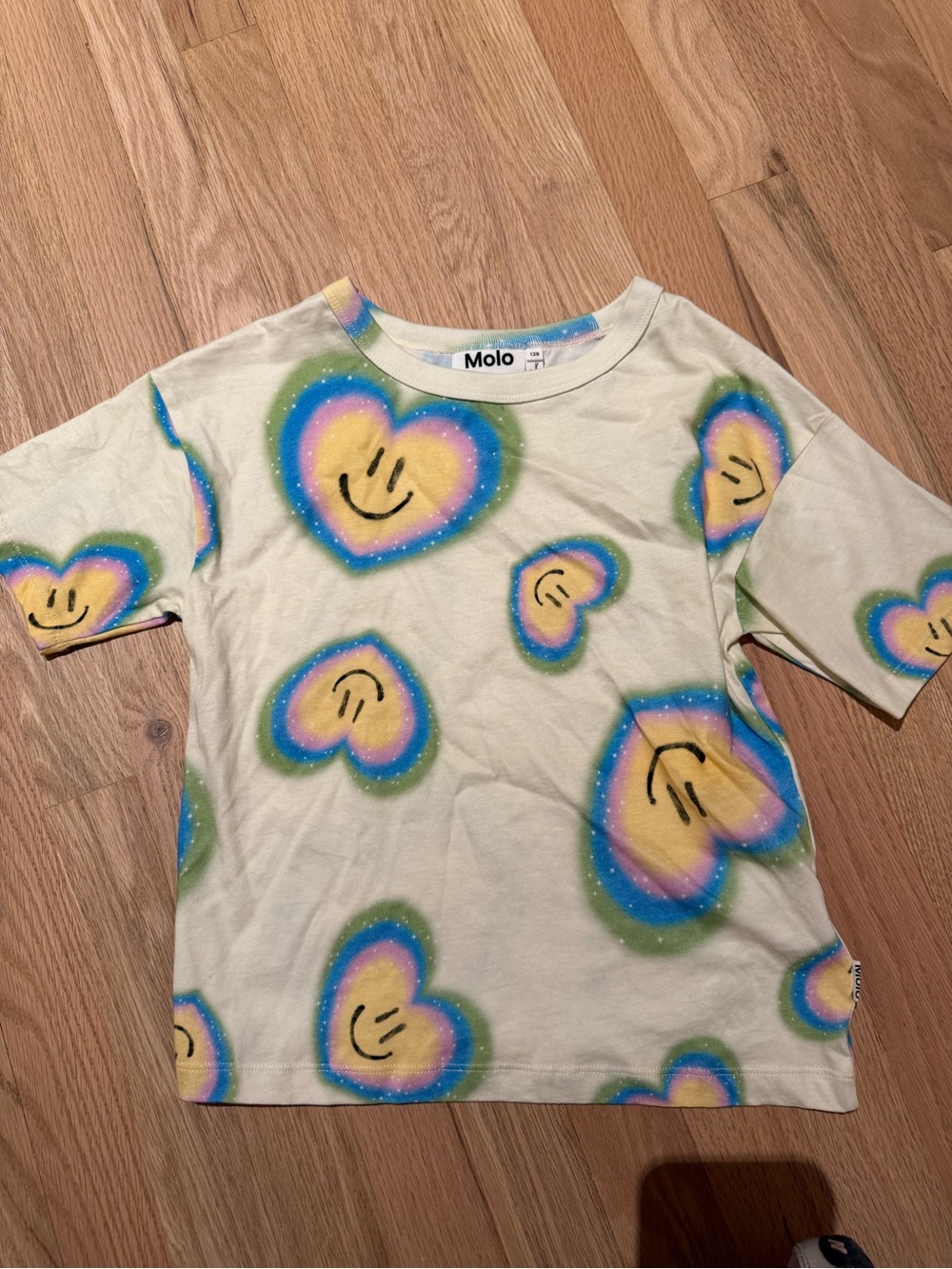 Molo Cream Tee with Rainbow Smiley Hearts